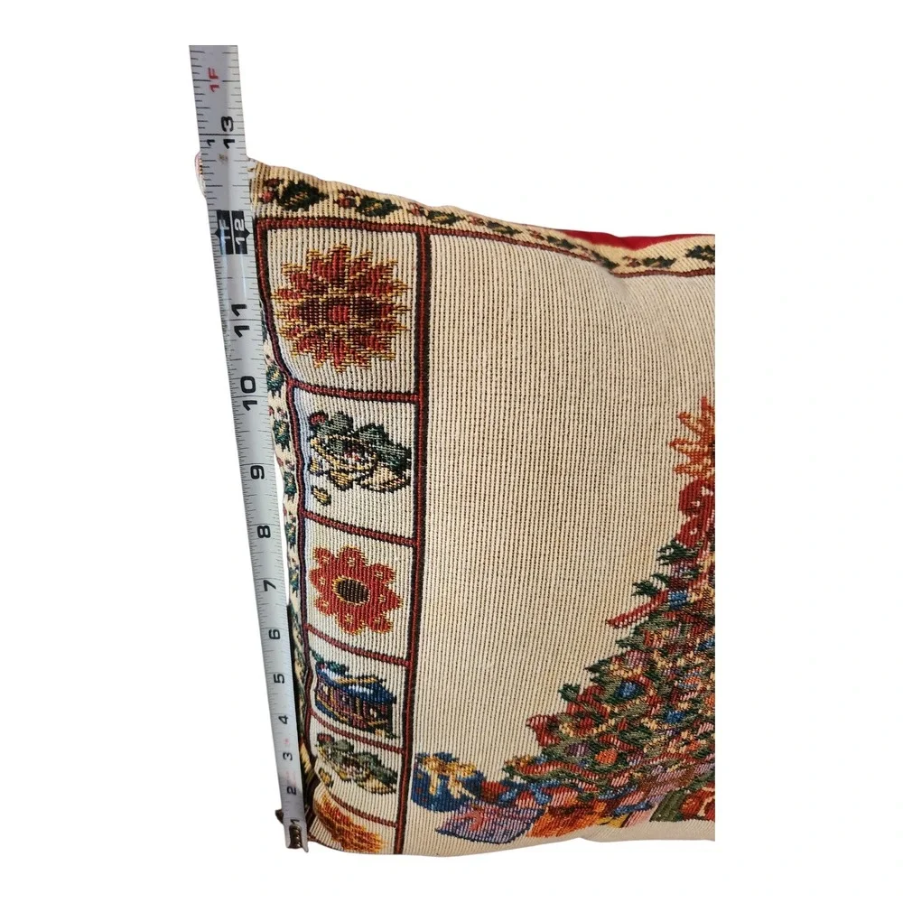Tapestry Christmas Tree‎ Pillow Cover Festive Holiday Decor Cream Red Accent